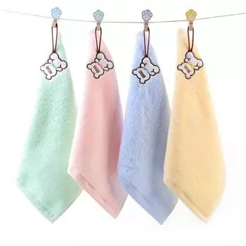 1 шт. 25x25 см мультяшный медведь вышивка подвесная веревка лицо рука с петлей стиральная хлопковая квадратная салфетка прочная впитывающая мягкая 25x25cm жёлтый