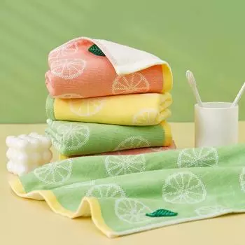 1 шт. 25x50 см хлопчатобумажная марля лимонный лист впитывающий воду мягкий домашний быт детское полотенце для рук 25x50cm жёлтый