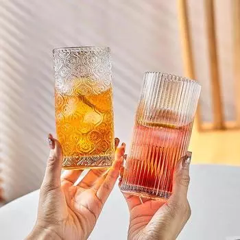 1 шт. 280 мл 450 мл прямая вертикальная полосатая стеклянная чашка подходит для кофе латте сока молока фруктового чая в домашнем вине пивном бокале подарок transparent