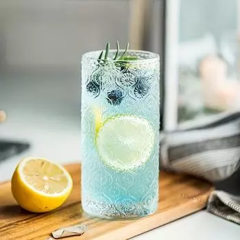 1 шт. 280 мл 450 мл Рельефный узор Винтажная стеклянная посуда Стеклянные чашки Романтические стаканы для воды Барные напитки Кружка для льда Кофе Кухонные принадлежности transparent
