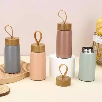 1 шт. 280 мл кружка для кофе 304 нержавеющая сталь стакан мини бутылка для воды портативная дорожная кружка термокружка крышка с рисунком под дерево 280ML серый