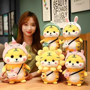 1 шт. 28/35 см мультяшные плюшевые куклы-тигры, игрушки для косплея, динозавр, кролик, единорог, подушка, мягкая для девочек, подарок на день Святого Валентина 28cm