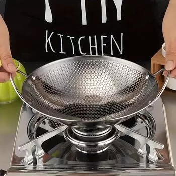 1 шт. 29 см/11,42 дюйма нержавеющая стальная сковорода с сотовым покрытием, антипригарное покрытие, устойчивая к царапинам ручка для приготовления пасты, стейков, каши, рамена