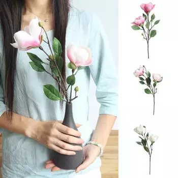 1 шт. 2 головки искусственный шелковый цветок магнолии для дома, кафе, магазина, отеля, вечеринки, декор светло-розовый