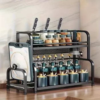 1 шт. 2-х уровневая кухонная полка для специй, органайзер для столешницы, органайзер для специй, полка для ножей, полка для разделочных досок, полка для палочек для еды, кухонные принадлежности чёрный