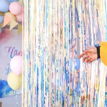1 шт., 2 м * 1 м, прозрачная занавеска с кисточками, красочная градиентная занавеска от дождя, фон, украшение на стену, украшение для вечеринки, реквизит, занавеска от дождя разноцветный