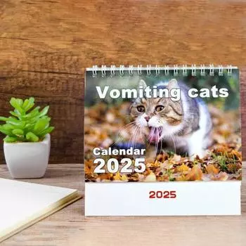 1 шт/2 шт блевотина кошка календарь 2025 спиралевидный настольный перекидной календарь с иллюстрациями блевотина кошка 12 ежемесячный планировщик для любителей кошек 1pc