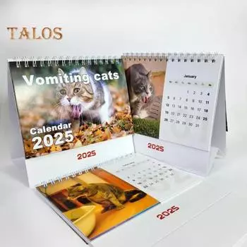 1 шт/2 шт блевотина кошка календарь 2025 спиралевидный настольный перекидной календарь с иллюстрациями блевотина кошка 12 ежемесячный планировщик для любителей кошек 1pc