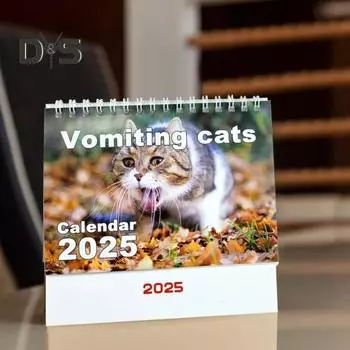 1 шт/2 шт блевотина кошка календарь 2025 спиралевидный настольный перекидной календарь с иллюстрациями блевотина кошка 12 ежемесячный планировщик для любителей кошек 1pc