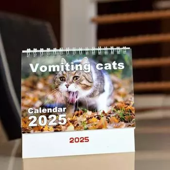 1 шт/2 шт блевотина кошка календарь 2025 спиралевидный настольный перекидной календарь с иллюстрациями блевотина кошка 12 ежемесячный планировщик для любителей кошек 1pc