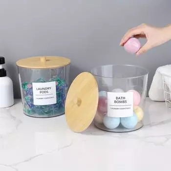 1 шт/2 шт большой прозрачный контейнер для белья для организации, пластиковые банки для стирки с 3 бамбуковыми крышками и 3 этикетками