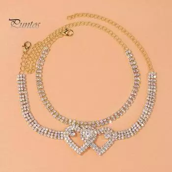 1 шт./2 шт., цепочка для ног, геометрическая регулируемая удлиненная цепочка, сверкающая антикоррозийная цепочка, украшение, гипоаллергенный браслет со стразами, двойное сердце, браслет на щиколотку, ювелирные изделия Dual Layer золотистый