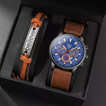 1 шт./2 шт./компл., 1 шт. модные мужские повседневные кварцевые часы/1 шт. деловые мужские наручные часы с нейлоновым ремешком и 1 шт. браслет, подарок на фестиваль