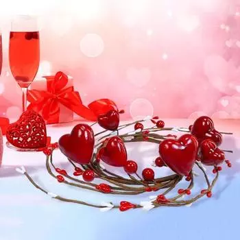 1 шт/2 шт красные кольца для свечей в форме сердца венки искусственные ягоды подсвечник мини-венок на День святого Валентина домашний кухонный стол центральный элемент 1pc