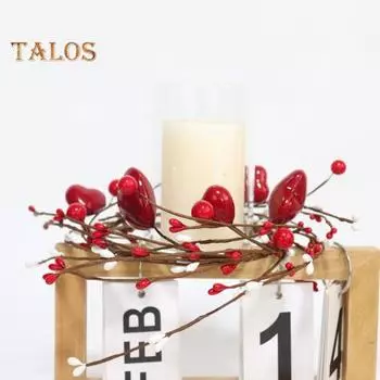 1 шт/2 шт красные кольца для свечей в форме сердца венки искусственные ягоды подсвечник мини-венок на День святого Валентина домашний кухонный стол центральный элемент 1pc