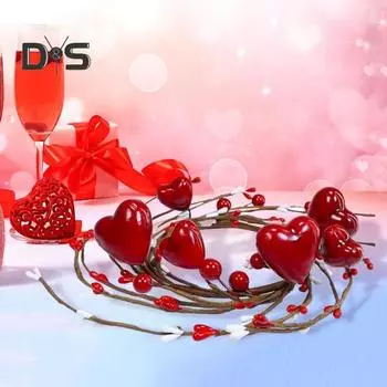 1 шт/2 шт красные кольца для свечей в форме сердца венки искусственные ягоды подсвечник мини-венок на День святого Валентина домашний кухонный стол центральный элемент 1pc