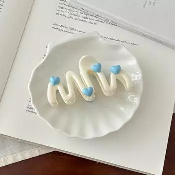 1 шт./2 шт. Кремово-белый и синий Волнистый зажим-акула для волос в форме сердца, милые и универсальные аксессуары для волос