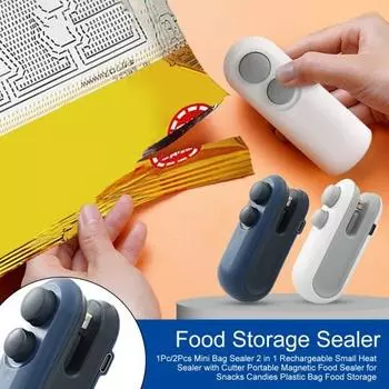 1 шт/2 шт мини-упаковщик 2 в 1 перезаряжаемый небольшой термоупаковщик с резаком портативный магнитный пищевой упаковщик для закусок конфет пластиковый пакет для хранения продуктов белый
