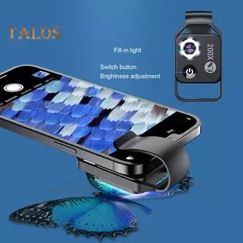 1 шт/2 шт Nano Zoom 200x для iPhone Mini Pocket Microscope Camera Attachments для Android Clip Microscopes Увеличительное стекло с CPL-линзой чёрный