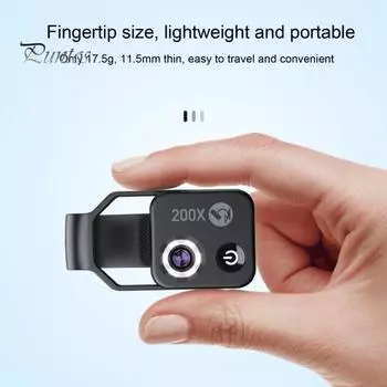 1 шт/2 шт Nano Zoom 200x для iPhone Mini Pocket Microscope Camera Attachments для Android Clip Microscopes Увеличительное стекло с CPL-линзой чёрный