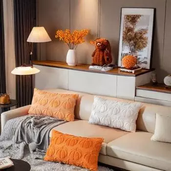 1 шт/2 шт наволочка с тыквой искусственный мех наволочки плюшевые тыквы 1pc коричневый