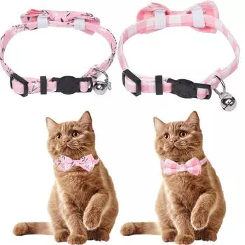 1 шт/2 шт регулируемый ошейник для кошек с колокольчиками, пряжка с безопасным отстегиванием, клетчатый цветочный узор, аксессуары для шеи домашних животных (1,0 х 28 см)
