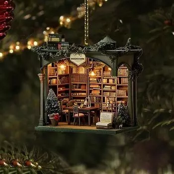 1 шт/2 шт Рождественский книжный магазин Украшение Акрил 2D Плоский книжный магазин Украшение Рождественская елка Подвесное украшение для 1pc
