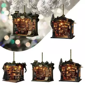 1 шт/2 шт Рождественский книжный магазин Украшение Акрил 2D Плоский книжный магазин Украшение Рождественская елка Подвесное украшение 1pc