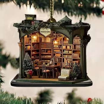 1 шт/2 шт Рождественский книжный магазин Украшение акриловое 2D Плоский книжный магазин Украшение Рождественская елка Подвесное украшение для любителей книг 1pc