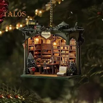 1 шт/2 шт Рождественский книжный магазин Украшение акриловое 2D Плоский книжный магазин Украшение Рождественская елка Подвесное украшение для любителей книг 1pc