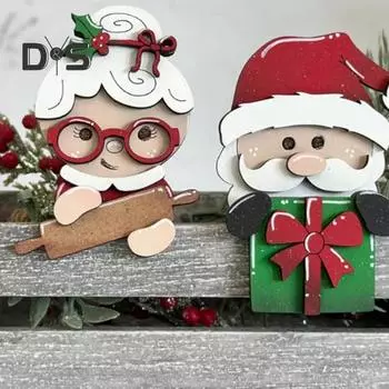 1 шт/2 шт рождественское украшение для кружки Mr. И миссис. Клаус Деревянные Украшения Рождественские Кружки Подвесные Украшения для Праздничного Декора 1pc A