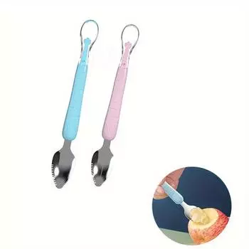 1 шт./2 шт. силиконовая ложка для еды с двойной головкой для ресторана, мягкая силиконовая ложка для кормления, ложка из нержавеющей стали для очистки фруктов от грязи для пюре 1 синий
