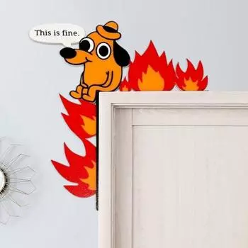 1 шт/2 шт собака пламя дверной топпер деревянный мультяшный собака дверная рама угловой знак Left