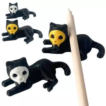 1 шт./2 шт. Статуэтка кошки, держатель для ручки, мини-фигурка для лежания кошки, подставка для ручки, новинка, череп, морда, черная кошка, украшение для домашнего офиса, декор стола