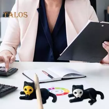1 шт./2 шт. Статуэтка кошки, держатель для ручки, мини-фигурка для лежания кошки, подставка для ручки, новинка, череп, морда, черная кошка, украшение для домашнего офиса, декор стола A