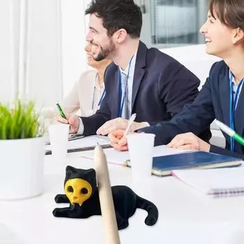 1 шт./2 шт. Статуэтка кошки, держатель для ручки, мини-фигурка для лежания кошки, подставка для ручки, новинка, череп, морда, черная кошка, украшение для домашнего офиса, декор стола