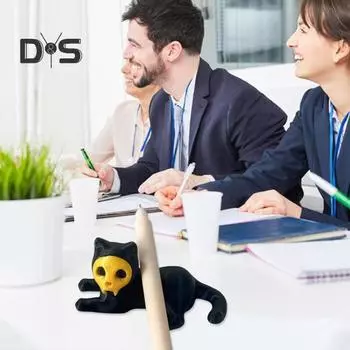 1 шт./2 шт. Статуэтка кошки, держатель для ручки, мини-фигурка для лежания кошки, подставка для ручки, новинка, череп, морда, черная кошка, украшение для домашнего офиса, декор стола A