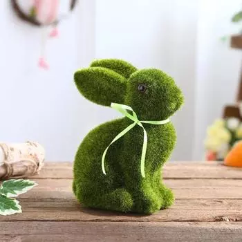 1 шт./2 шт. Статуэтка пасхального кролика из искусственного мха, фигурка кролика из флокированного зеленого кролика, украшение для стола, пасхальный подарок для семьи и друзей B