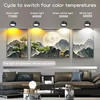 1 шт/2 шт светодиодный настенный светильник вращающийся на 360 градусов прикроватная лампа для чтения магнитный беспроводной настенный светильник с пультом дистанционного управления для спальни 5W 1pc чёрный