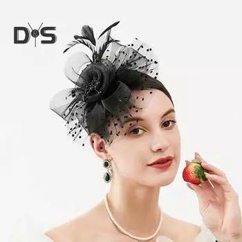 1 шт./2 шт., женские шляпы-волшебники, перчатки, вышивка, цветок, искусственные перья, кружевная заколка для волос, головной убор, прозрачные свадебные перчатки, комплект D