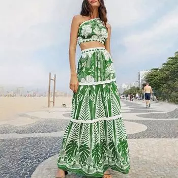 1 шт./2 шт., женский летний комплект бикини, бюстгальтер на одно плечо, трусы с высокой талией, комплект шифоновой юбки с цветочным принтом, пляжная одежда S