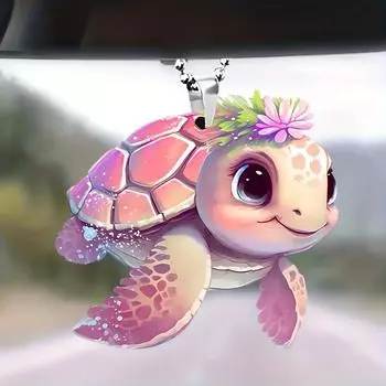 1 шт., 2D-подвеска из акрила с рисунком розового цветка и черепахи, декоративная подвеска на зеркало заднего вида автомобиля, аксессуары для сумок и брелоков розовый