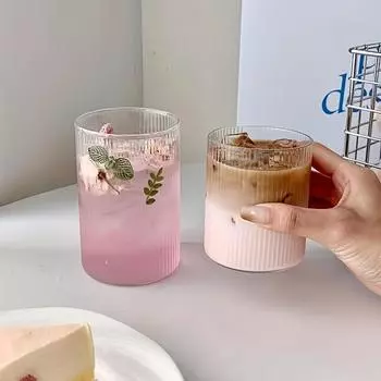 1 шт. 300 мл 450 мл стеклянная чашка винтажная ребристая чашка с вертикальными полосками узор из высококачественного боросиликатного стекла кофейная чашка летняя зимняя стеклянная посуда transparent