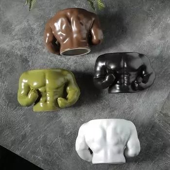 1 шт. 300 мл Новые поступления Креативная чашка для воды Персональный подарок на день рождения парню Будуарная керамическая кружка Креативная чашка для мускулистых мышц 300ml темно-коричневого