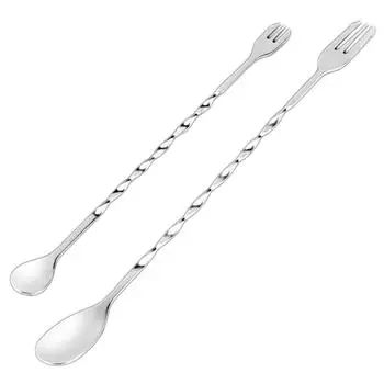 1 шт., 304 нержавеющая сталь, ложка для смешивания коктейлей, вилка-бар, спиральный узор, шейкер для напитков, мешалка-мешалка, витая вилка, ложка 26cm