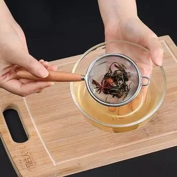 1 шт. 304 нержавеющая сталь сетчатый фильтр ложка с деревянной ручкой ложка для муки фильтр для дома кухонный фильтр для жареной пищи масло