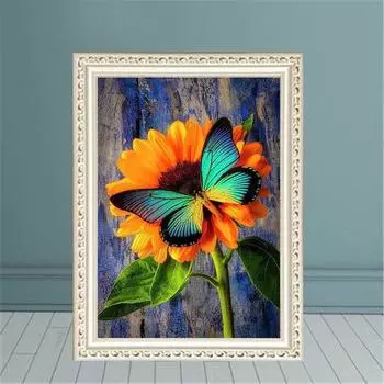 1 шт 30*40 см DIY Полная Алмазная Палочка Алмазная Картина Подсолнух Бабочка Цветок Украшение Гостиной Фреска