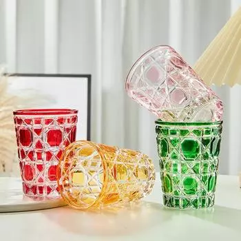 1 шт. 320 мл винтажная цветная стеклянная рельефная чашка для воды, чашки для кофе со льдом, стаканы для сока, молока, чая, летняя посуда для напитков 310ml синий