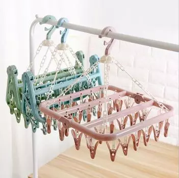 1 шт., 32 зажима, складная вешалка для одежды, сушилка для одежды, ветрозащитная сушилка для носков, нижнего белья розовый