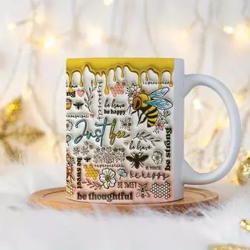 1 шт. 330 мл керамическая кофейная кружка с пчелиной тематикой, чашка для воды с вдохновляющими цитатами, праздничный подарок для друзей, подарочные кофейные чашки 330ml белый